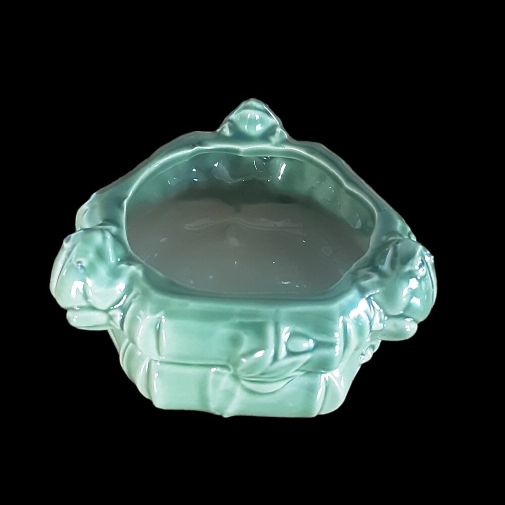 Vintage 3 Frog Bamboo Majolica Style Glazed Planter